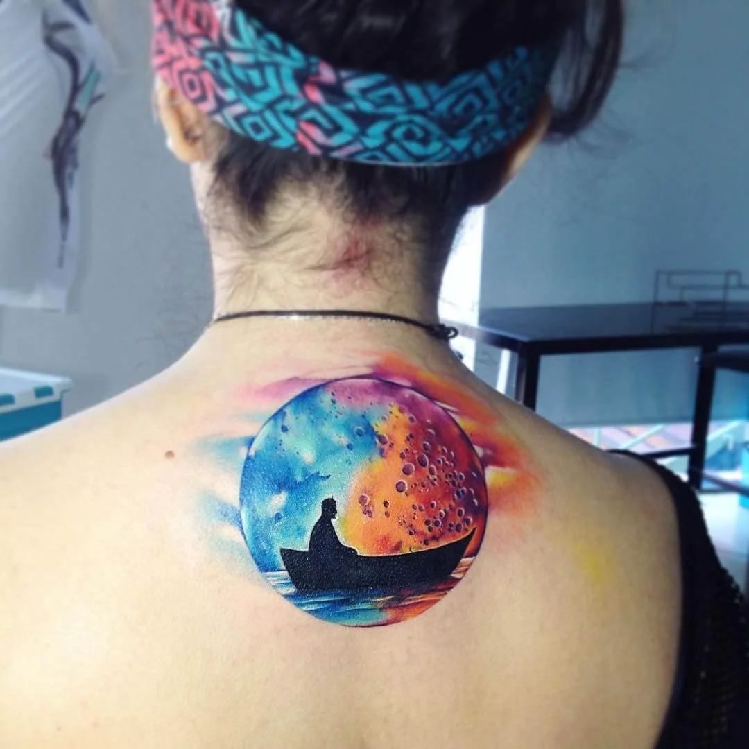 Moon Watercolor Tattoo