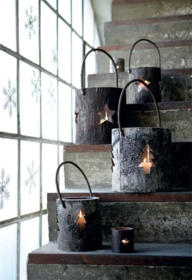Carve Wood Lanterns Staircase Decor