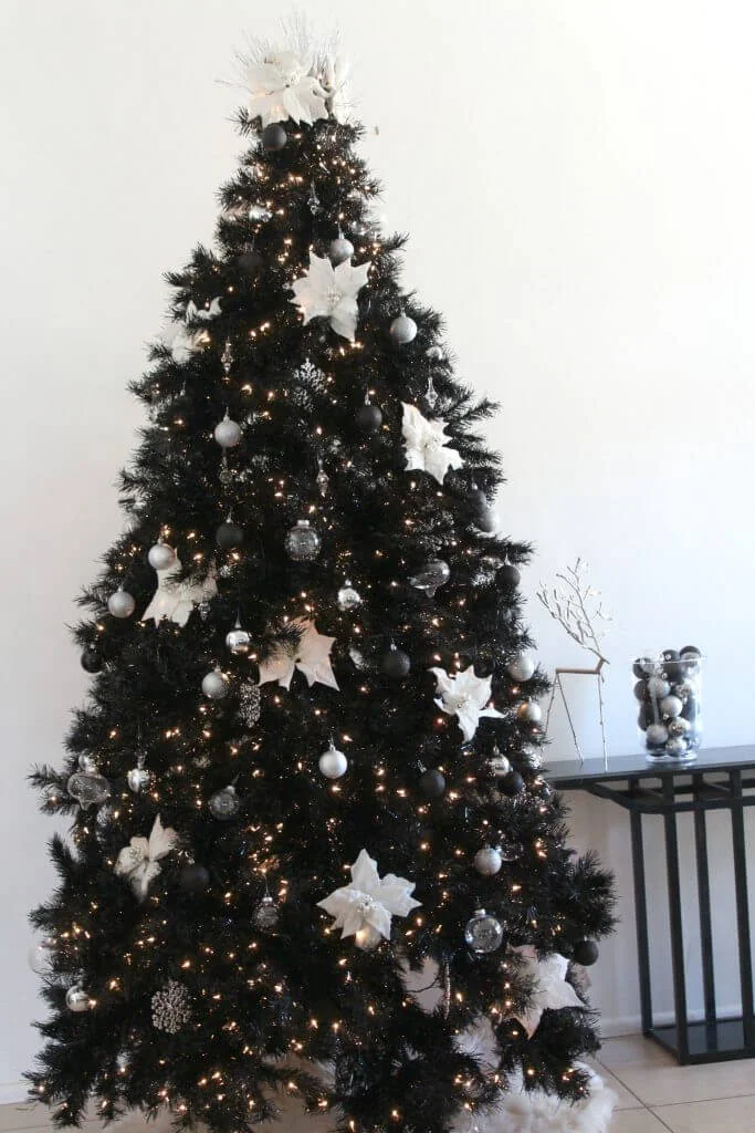 Black Christmas Tree White Decor
