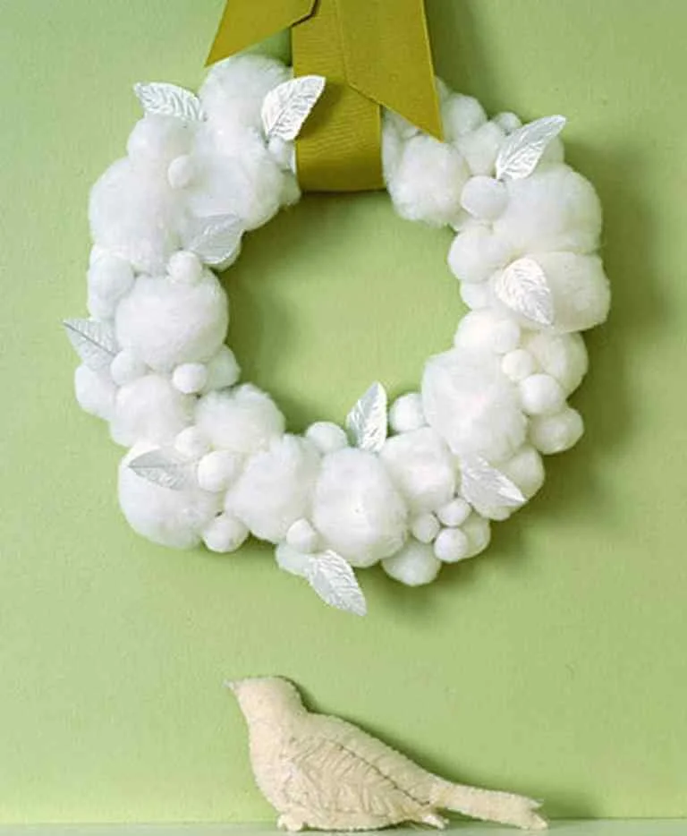 Fireplace Mantel Snowball Wreath Decor