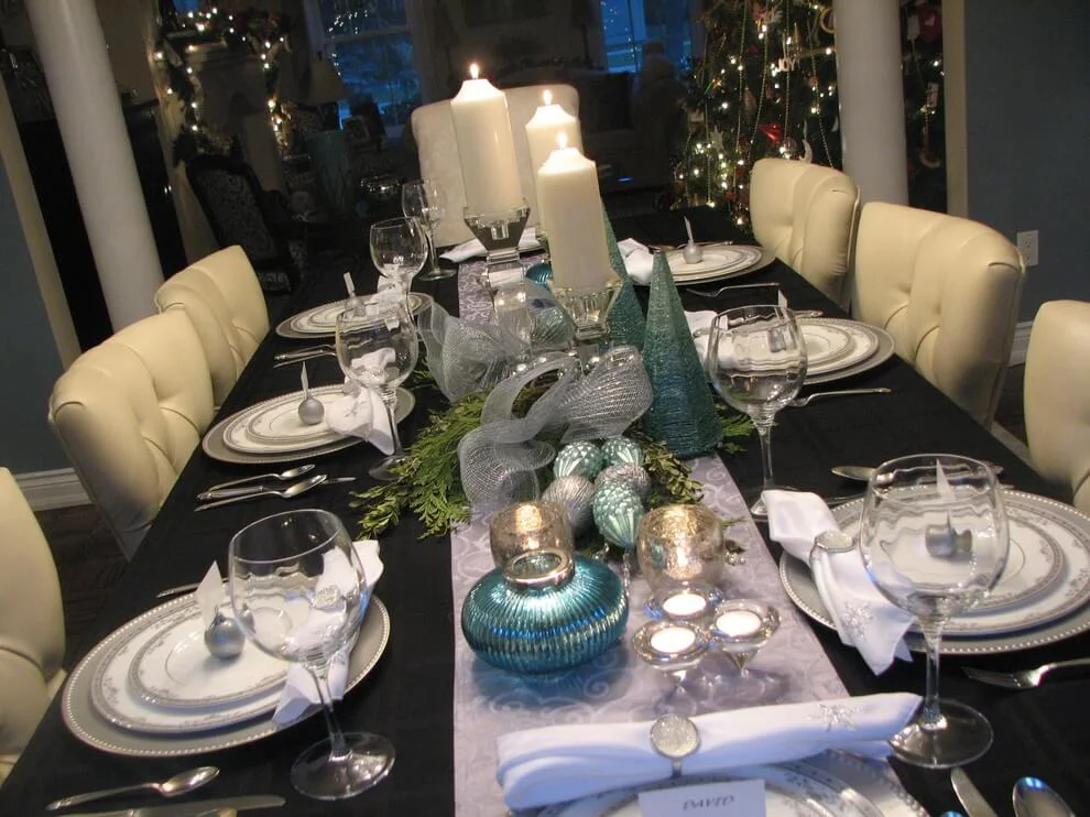 Gorgeous Candles Silver Blue Centerpiece