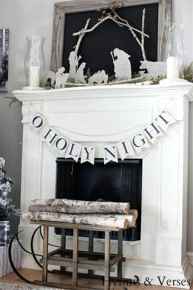 Nativity Scene On Fireplace Mantel
