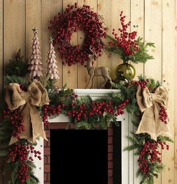 Red Berries Christmas Mantel Decor
