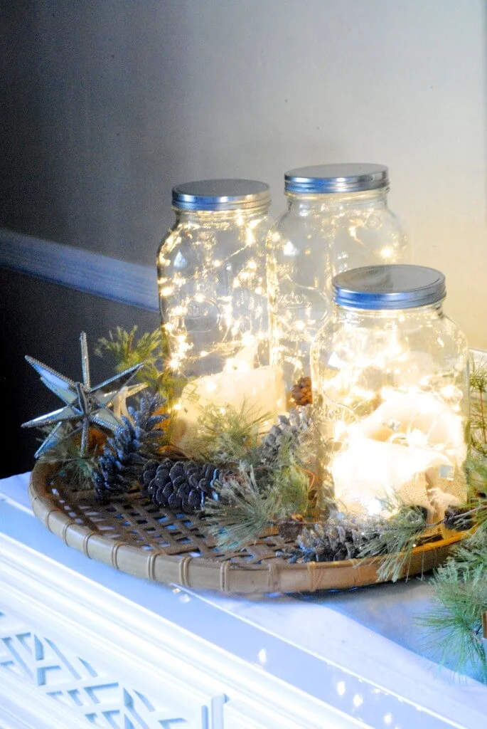 Rustic Christmas Lights Centerpiece
