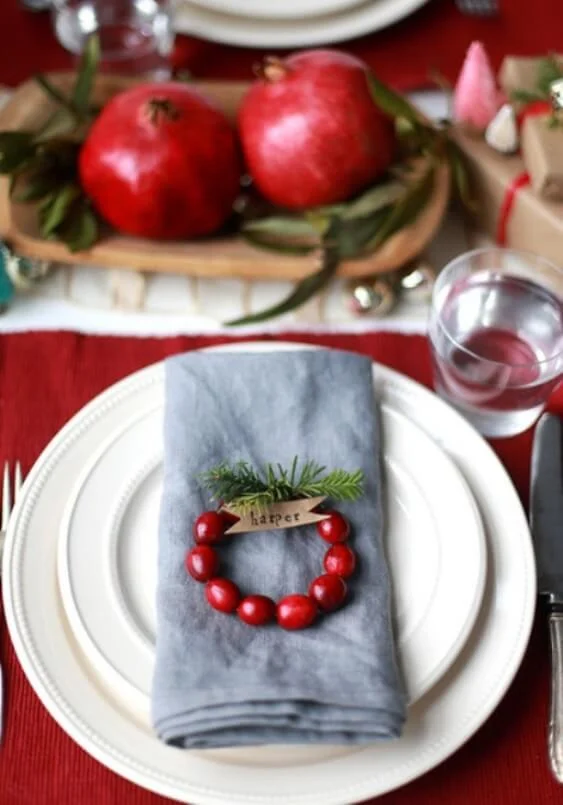 Unique Cranberry Mini Wreath Placecards