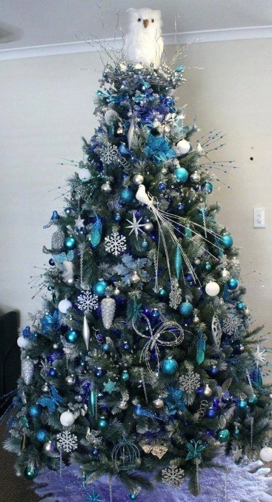 Whimsical Blue Siver Tree Decor