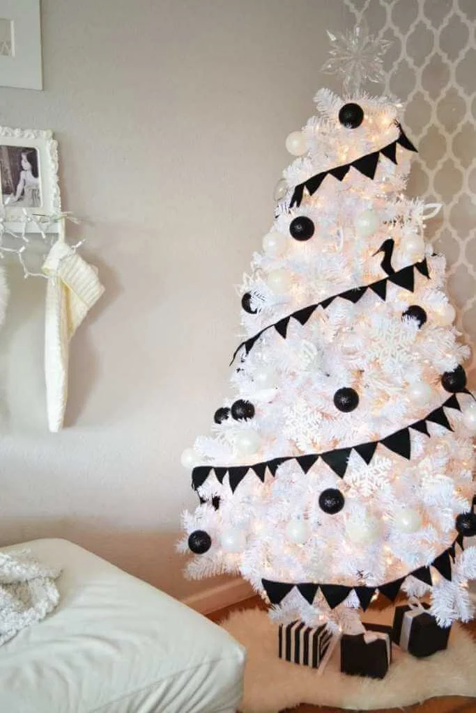 White Christmas Tree Black Decor