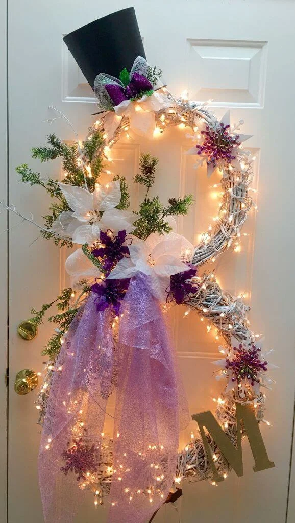 Lighted Christmas Wreath Snowman