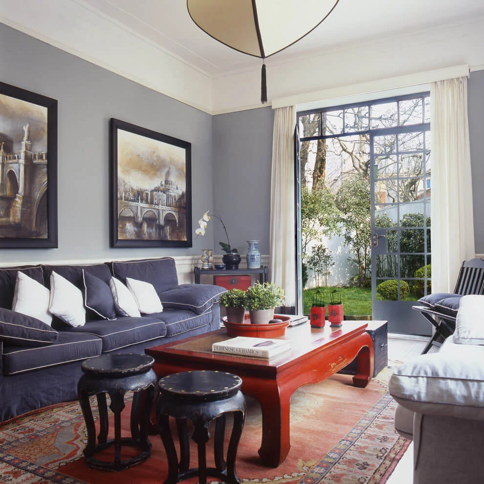 Purple Accents Asian Living Room Design