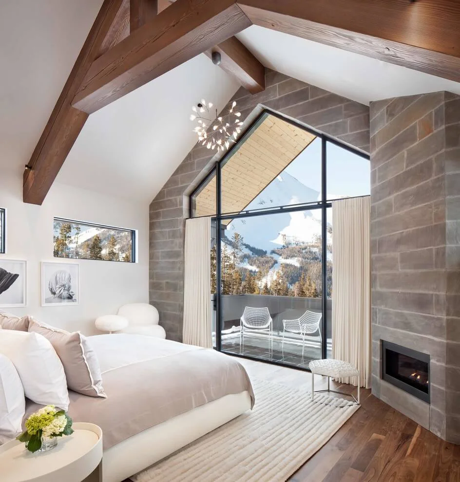 Contemporary Bedroom Built-In Ribbon Fireplace