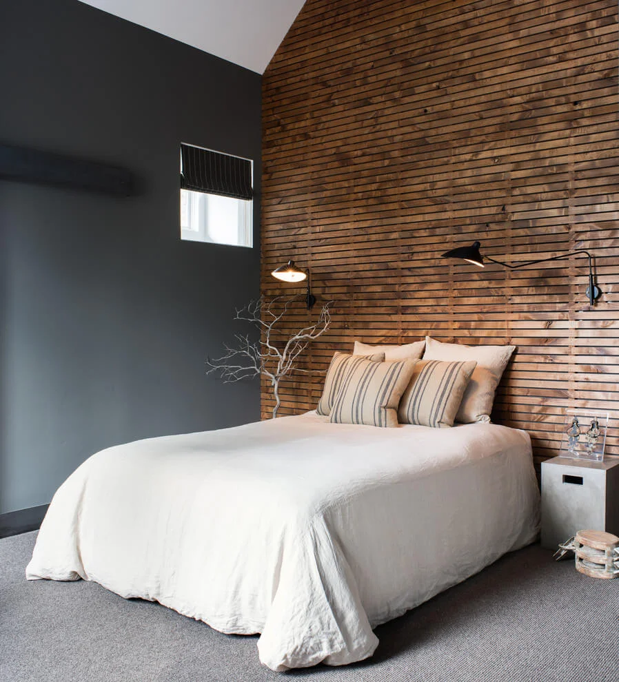 Wood Headboard Wall Industrial Bedroom