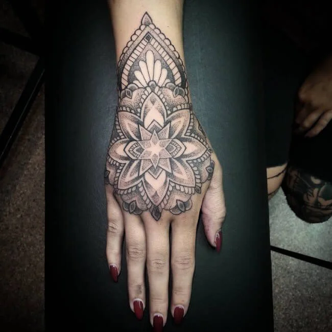 Back Hand Dotwork Mandala Ink