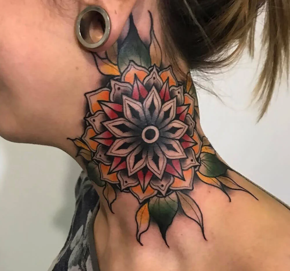 Neck Ink of Colorful Mandala Flowers