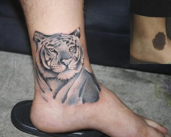 Shaded Tiger Ankle Tattoo