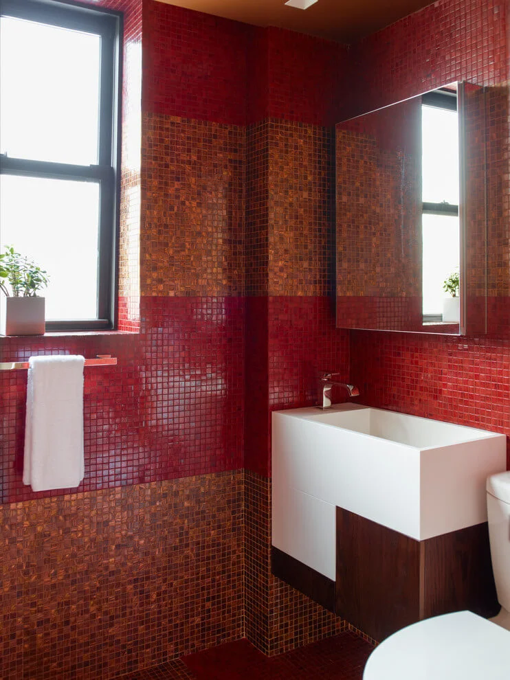 Amber and Red Tiled Bathroom