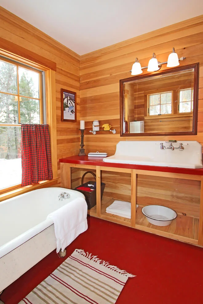 Rustic Bathroom With Red Flooring