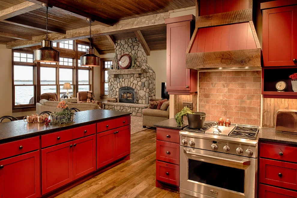 Vibrant Red and Black Kitchen