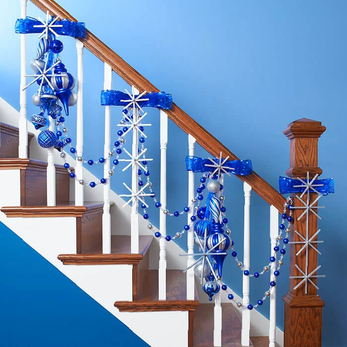 White Blue Silver Staircase Décor