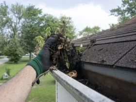 Cleaning Gutters Filled With Leaves & Sticks