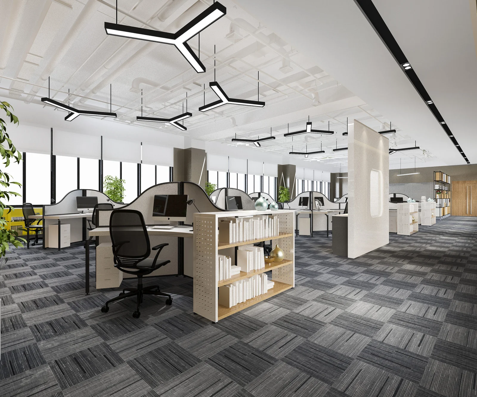 3d rendering business meeting and working room on office buildin